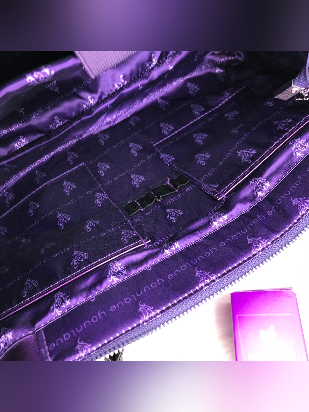 Younique Purple Metallic Cosmetic Make Up Shoulder Bag Purse & Pore Cleanser - Picture 8 of 10